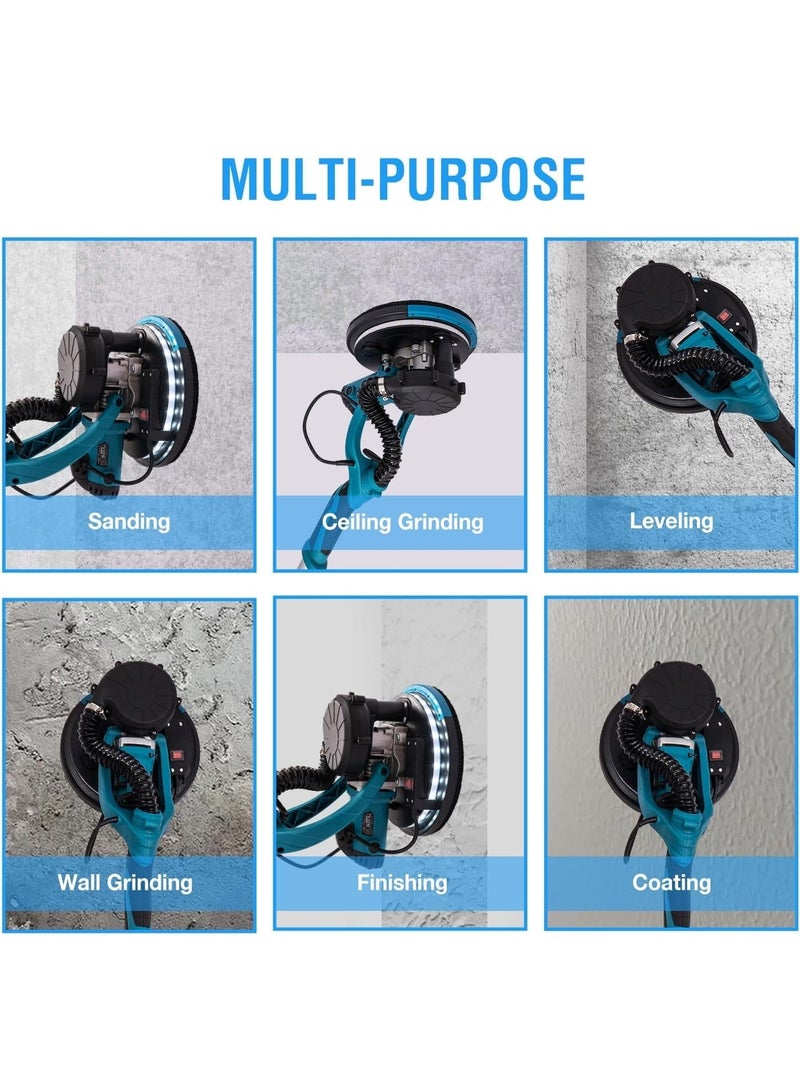 TUOTUO upgraded foldable sander with vacuum cleaner, 1980W sanding tools, 6-speed variable speed (1100-2700 RPM), plasterboard sander, telescopic handle, LED light, 20 sandpaper pads. - Image 5